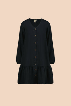 Ruffle Button Dress Black