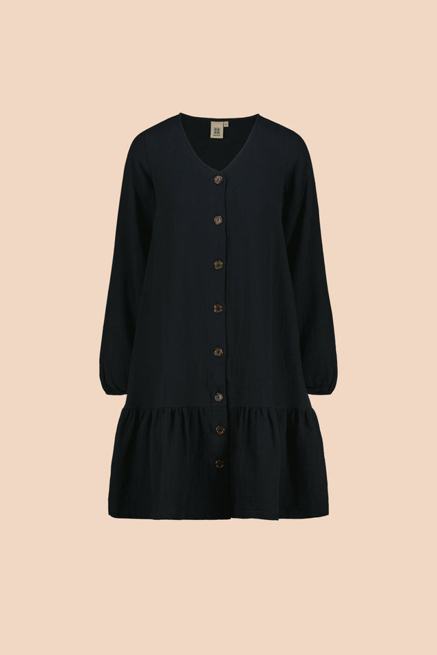 Ruffle Button Dress Black
