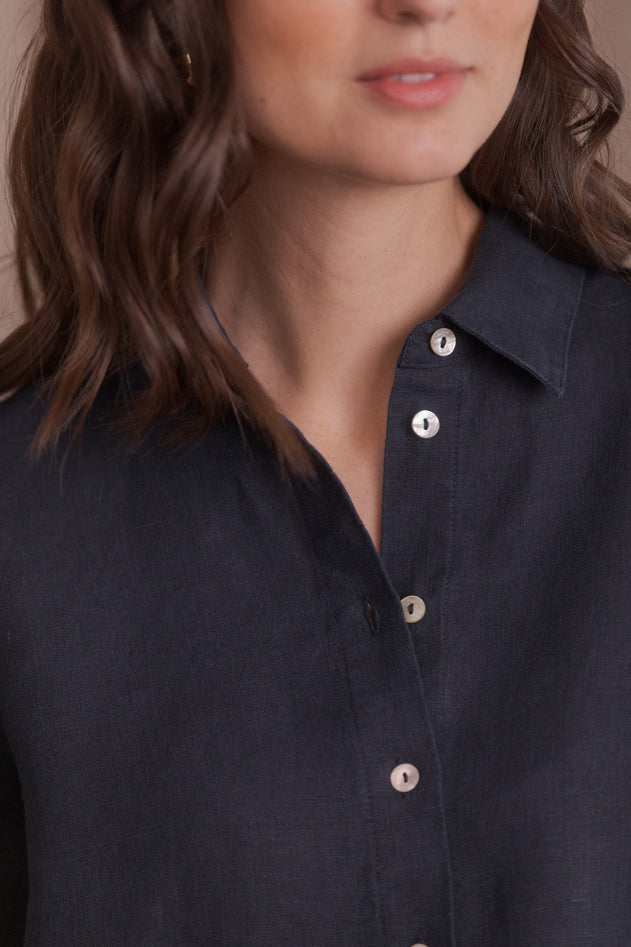 Lilly Linen Collar Shirt Dark Navy