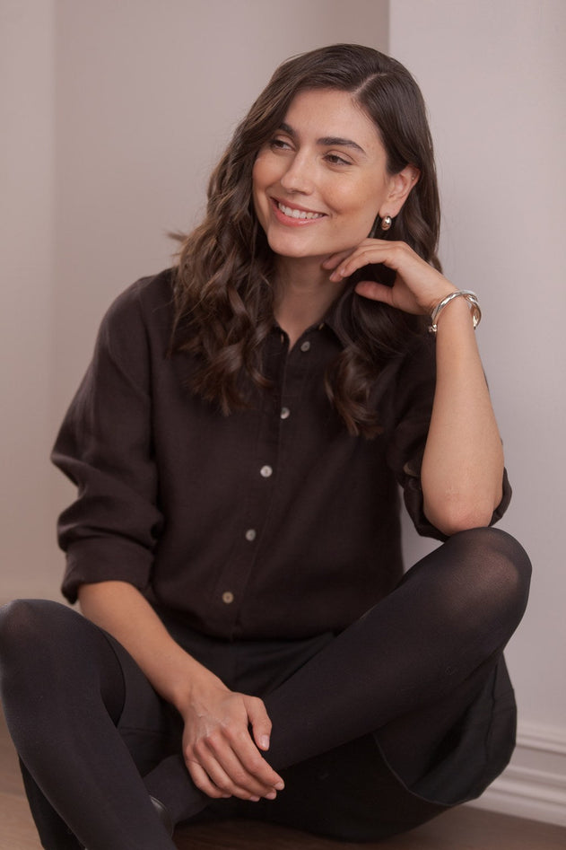 Lilly Linen Collar Shirt Dark Chocolate