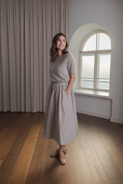 Cotton Skirt With Wide Trim Greige