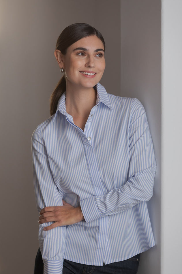 Cami Organic Cotton Shirt Sky Striped