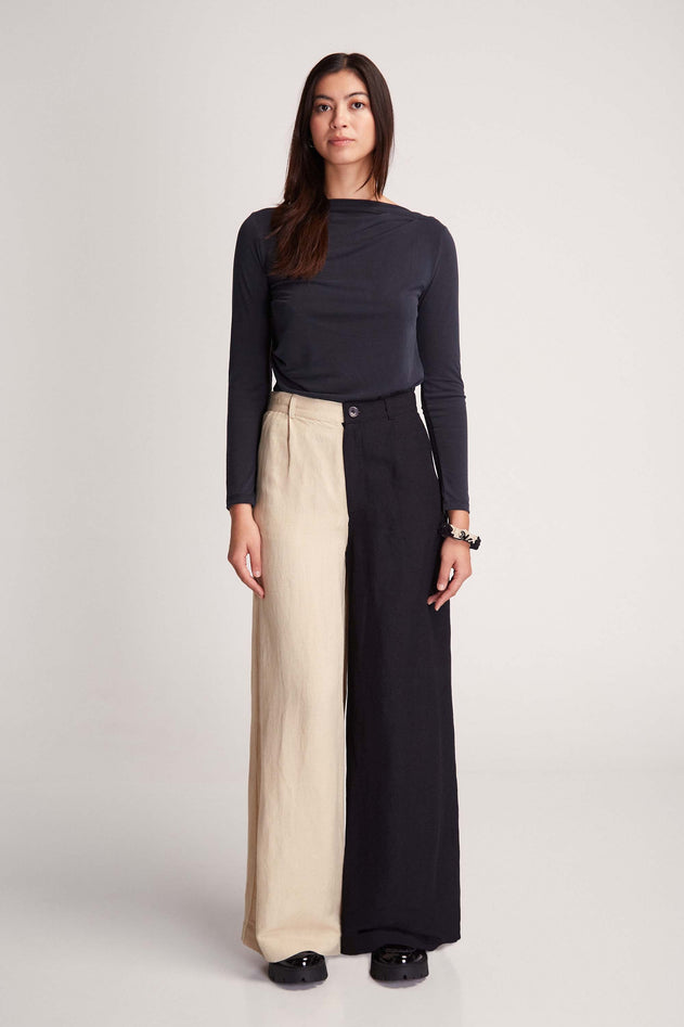 Randa Pants Bicolor Beige / Black