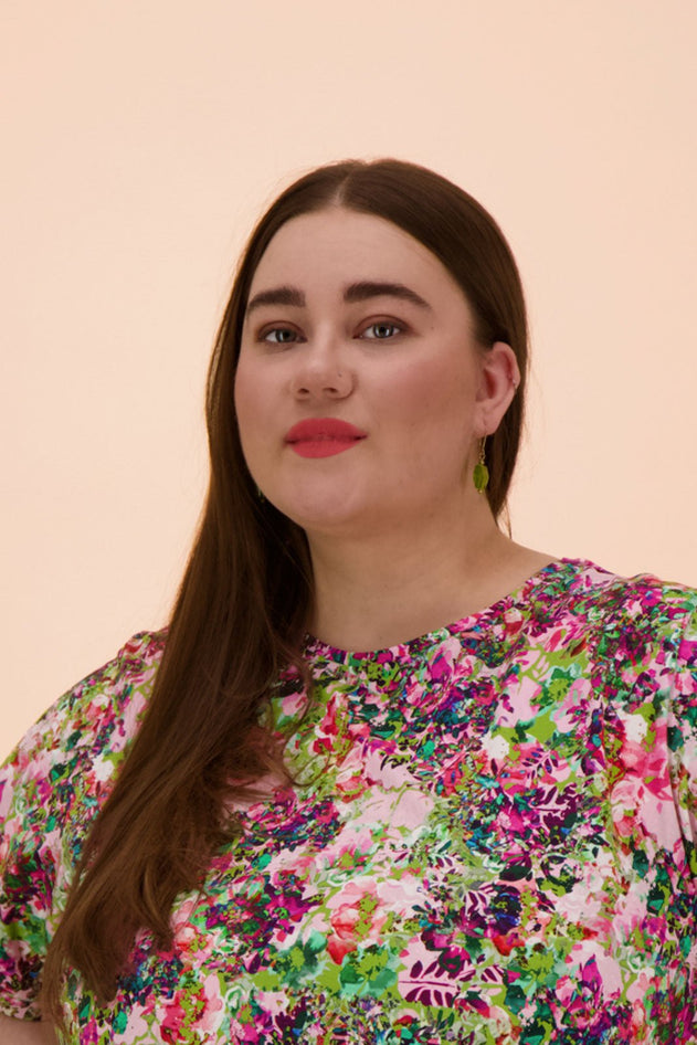 Ruffle T-Shirt Dress Blooming Forest Bright – - Main Image