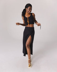 Šatrija Set Cotton Wrap Skirt & Drebulė Crop Top Black
