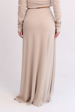 Luna Ribbed Draped Maxi Skirt Beige