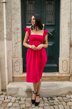 Ariela Linen Dress Peacock Pink