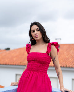 Ariela Linen Dress Peacock Pink