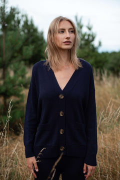 Button-Up Merino Wool Cardigan Dark Blue