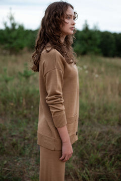 Button-Up Merino Wool Cardigan Camel