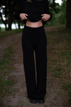 Knitted Merino Wool Pants & Sweater Set Black