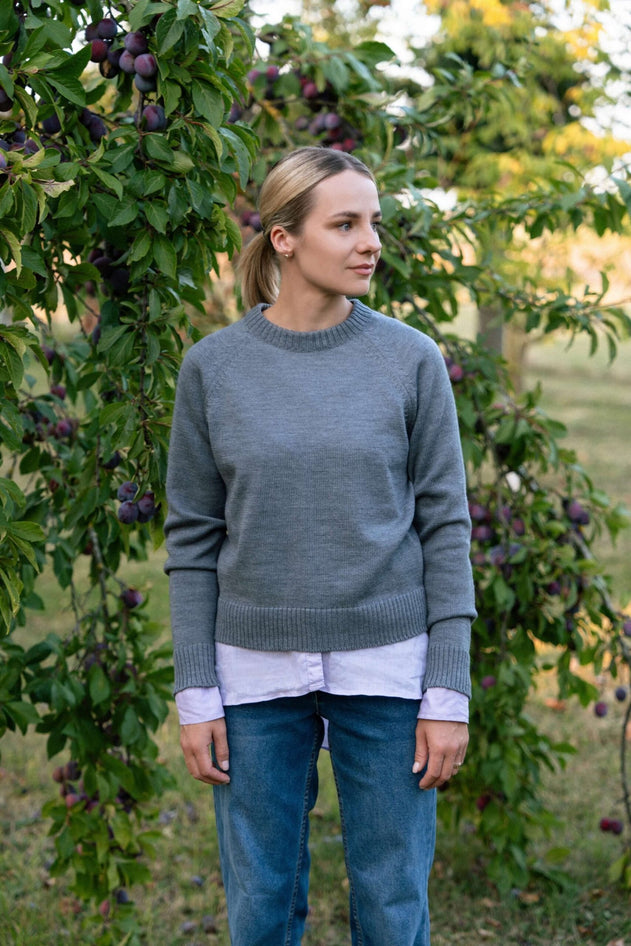 Crew Neck Merino Wool Sweater Grey