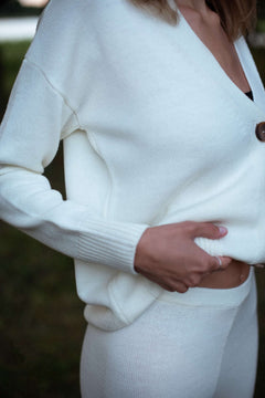 Knitted Merino Wool Pants & Cardigan Set Natural White