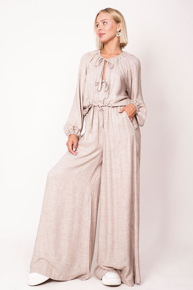 Skye Wide Leg Pants Beige