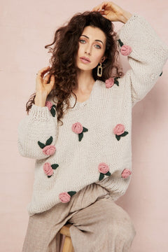 Rose Handmade Knit Sweater Light Beige