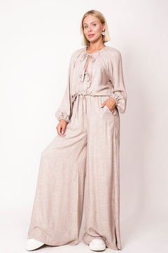 Skye Wide Leg Pants Beige