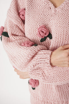 Rose Handmade Knit Sweater Pink