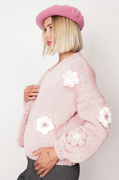 Flower Handmade Cardigan Light Pink