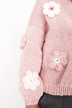 Flower Handmade Cardigan Light Pink