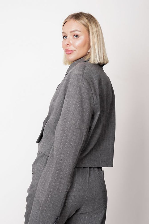 Aspen Cropped Blazer Pinstripe Grey