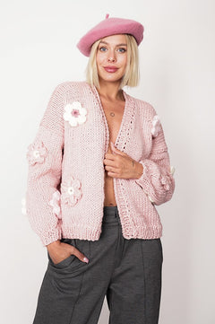 Flower Handmade Cardigan Light Pink