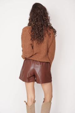 Gia Leather Shorts Brown