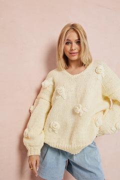 Rose Handmade Knit Sweater Pastel Yellow