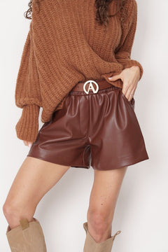 Gia Leather Shorts Brown