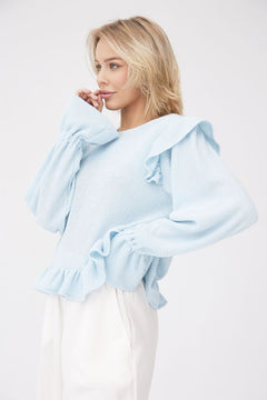 Edith Ruffle Sweater Light Blue