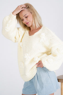 Rose Handmade Knit Sweater Pastel Yellow