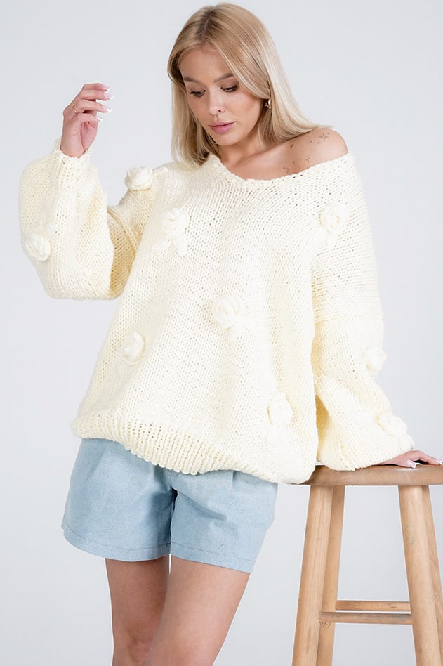 Rose Handmade Knit Sweater Pastel Yellow