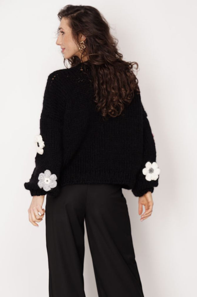 Flower Handmade Cardigan Black