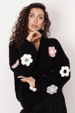 Flower Handmade Cardigan Black