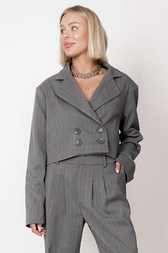 Aspen Cropped Blazer Striped Grey