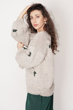 Rose Handmade Knit Sweater Dark Beige