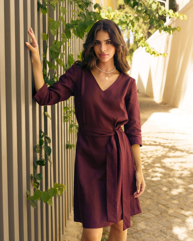 Vera Linen Dress Merlot