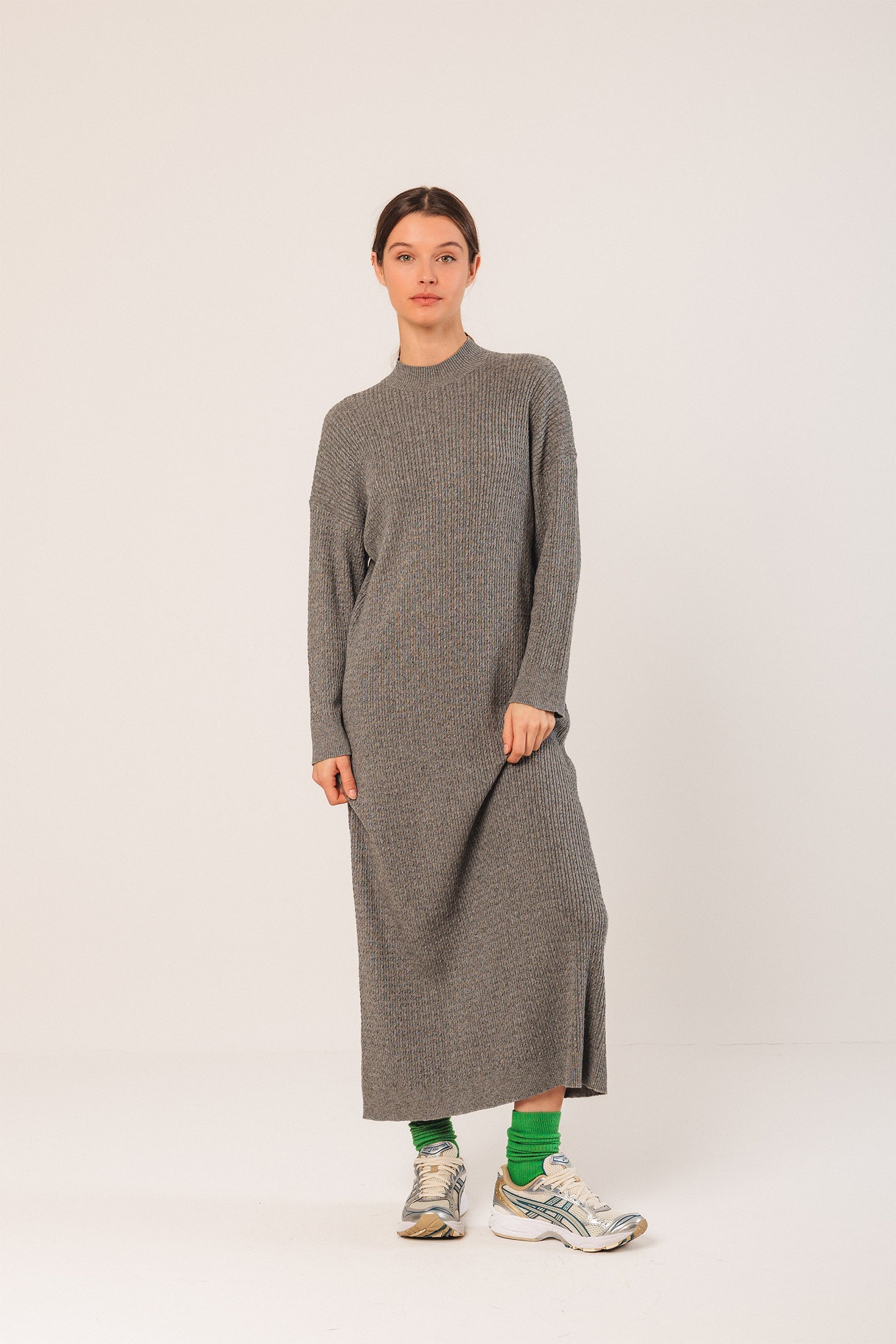 Wide Cable Knit Dress Grey
