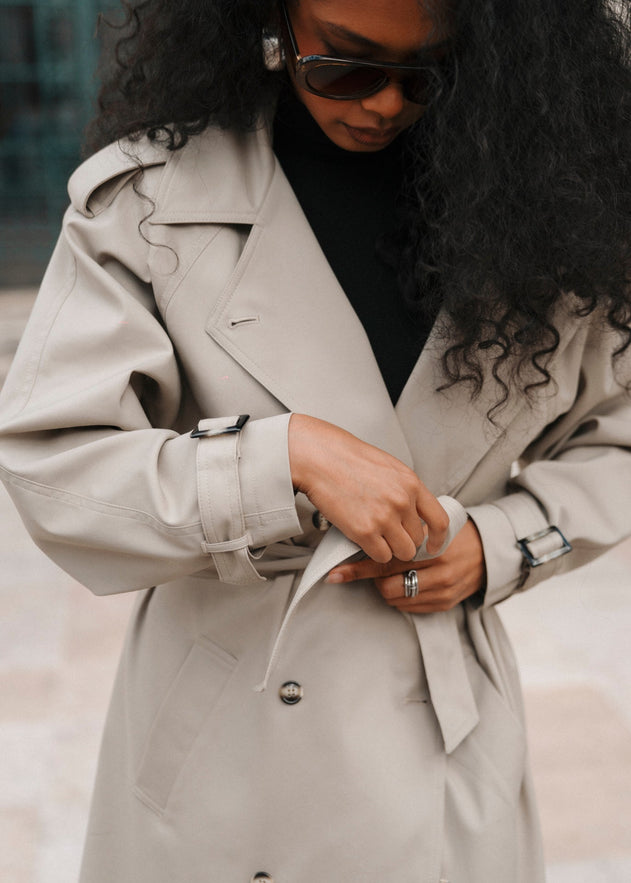 90's Long Trench Coat Beige