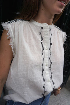 Cross Stitch Emroidered Shirt Ecru