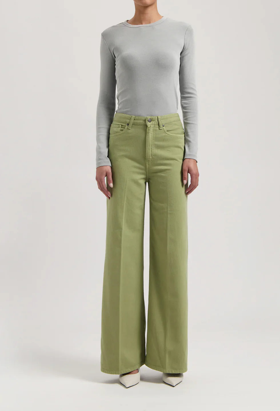 Sara High Loose Flow Jeans Olive