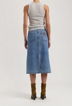 Gwen Denim Midi Skirt Stone Vintage