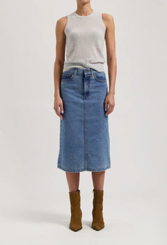 Gwen Denim Midi Skirt Stone Vintage
