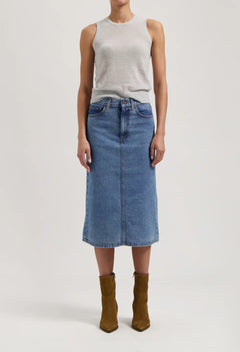 Gwen Denim Midi Skirt Stone Vintage