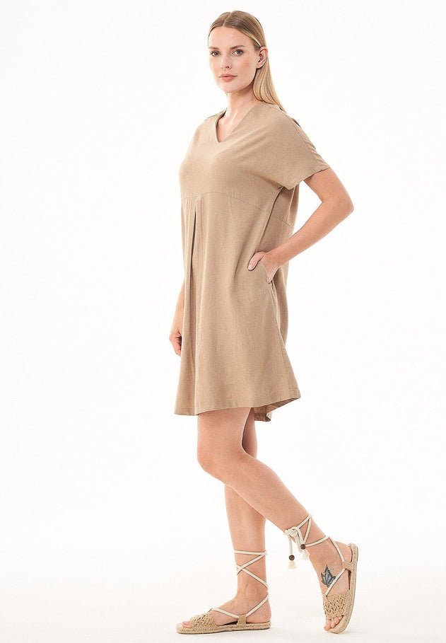 Dames A-lijn Linnenmix Jurk Beige