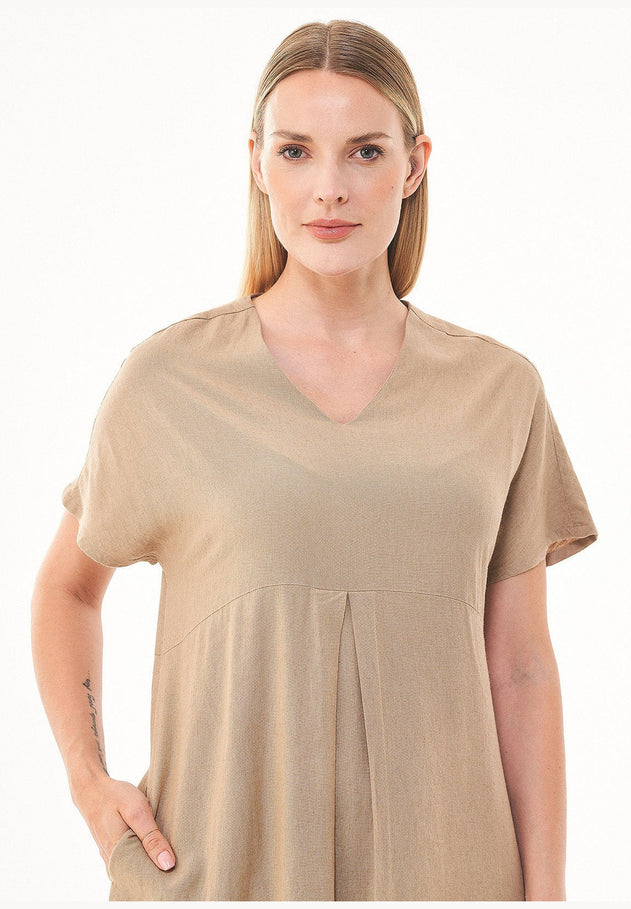 Dames A-lijn Linnenmix Jurk Beige
