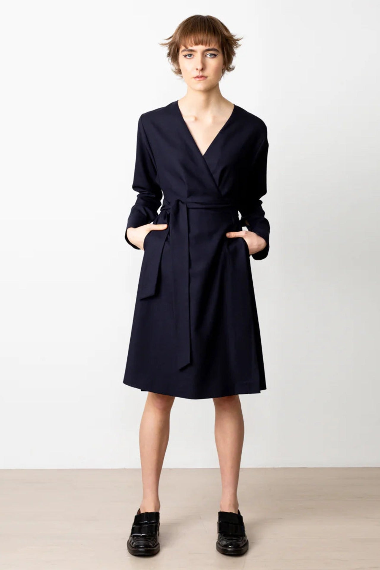 Wrap Dress Navy Wool Blue - Studio Heijne