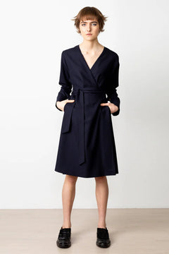 Wrap Dress Navy Wool Blue - Studio Heijne