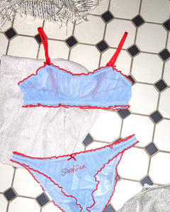 Mesh Ruffle Bikini Briefs Light Blue / Fiery Red