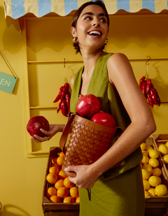 Zola Woven Leather Tas Cognac Bruin
