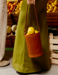Zola Woven Leather Tas Cognac Bruin